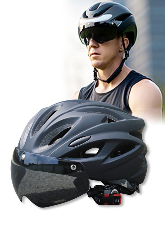 DUNISO خوذة دراجة نارية للبالغين، خوذة أمان قابلة للتعديل لركوب الجبال مع نظارات مغناطيسية قابلة للفصل، مناسبة للرجال والنساء، سوداء - Image 1